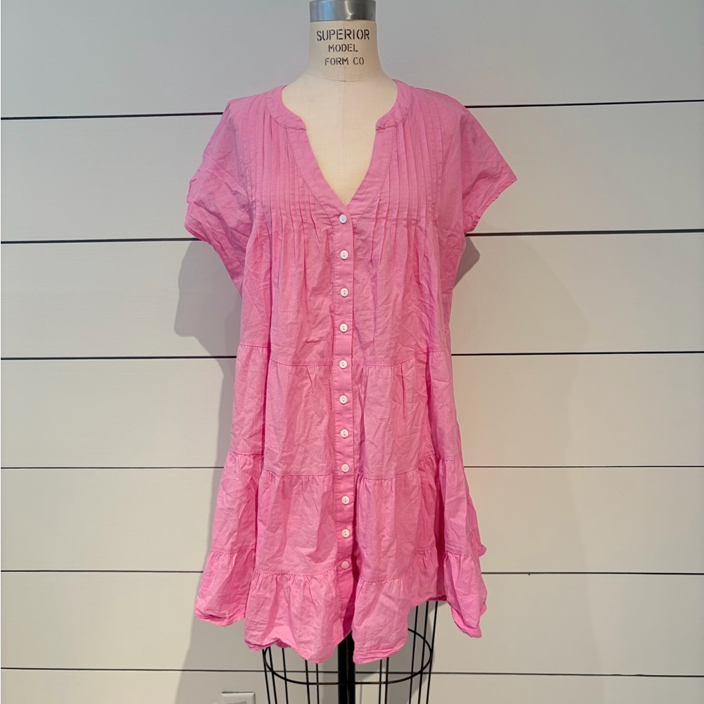 MAREA Pink Tiered Button-Front Tunic Dress 100% Cotton